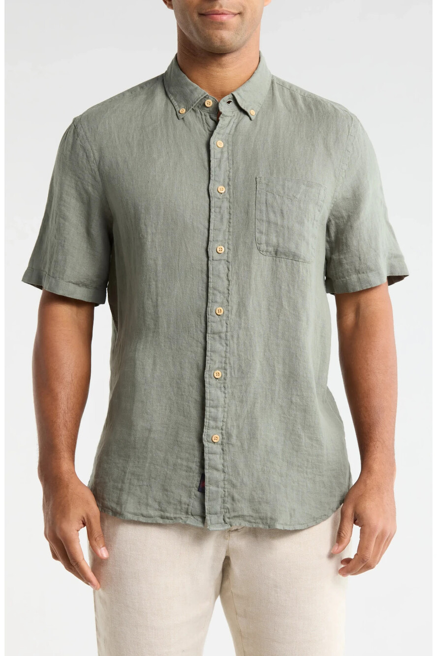 Faherty Laguna Linen Shirt Men’s Medium Spruce Green 100% Linen Short Sleeve